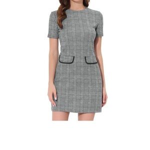 Allegra K Short Sleeve Vintage Houndstooth Pencil Sheath Dress